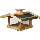 Dobar dobar® Vogelfutterhaus für Ständermontage - Vogelhaus für Wildvögel aus Massivholz - Futterstation zum Aufstellen - Wildvogelfutterplatz - 47 x 45 x 32 cm - Kiefer Bitumen