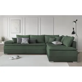 otto home Ecksofa OTTO HOME "Night & Day L-Form, B: 324 cm", grün (flaschengrün), B:324cm H:95cm T:218cm, Struktur ( 100% Polyester);Luxus-Microfaser (100% Polyester), Sofas, Ecksofa, mit Bettfunktion, Bettkasten & 3 Zierkissen, Boxspringbett 180x200 cm, Topseller