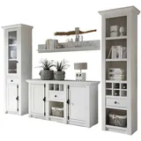 furn.design Wohnwand, Weiß, Metall, Nachbildung,Pinie, Holz Optik, Uni, 7 Fächer, 3 Schubladen, 293x207x45 cm, Wohnzimmer, Wohnwände, Wohnwand-Sets