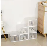 POPOLIC Schuhbox Stapelbare Schuhbox mit magnetischer Tür, Staubkiste (4 als Set, 4 St., 35x19x25 cm), transparente Aufbewahrungsbox für Schuhe und mehr,Weiß weiß