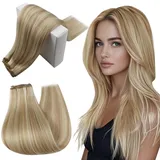 RUNATURE Echthaar Blond Highlight 40cm 100g Aschblond Platinblond Haarverlängerung Remy Echthaar Tressen Zum Einnähen #18P60