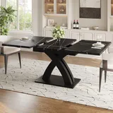 Flieks Esstisch Esszimmertisch mit ausziehbarer Tischplatte, Rechteckiger Küchentisch mit X-förmigem Tischbeinen, 120-160x80x76cm, Schwarz - Schwarz