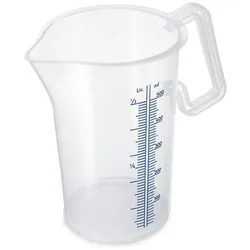 thermohauser Messbecher m. geschlossenem Griff, 500 ml, Kunststoff PP, blaue Skala in Litern und Millilitern