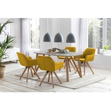 SalesFever Essgruppe 5 tlg.), bestehend aus 4 modernen Polsterstühlen und einem 180 cm breiten Tisch, gelb
