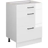 Vicco Küchenunterschrank R-Line Weiß Hochglanz/Weiß 60 cm mit Schubladen ohne Arbeitsplatte