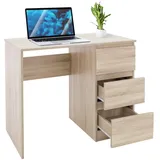 ML-Design Schreibtisch mit 3 Schubladen, 90x76x50 cm, Sonoma-Eiche, viel Stauraum, modern, Arbeitstisch Bürotisch Computertisch Büromöbel Kinderschreibtisch Laptoptisch PC Tisch, für Heim/Büro - Naturbelassen