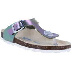 Zehentrenner RICHTER "Bio WMS: weit", Kinder, Gr. 35, blau (ice), Lederimitat, schimmernd, modisch, Schuhe, Pantolette mit buntem Farbverlauf, Größenschablone zum Download