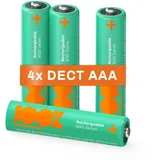 100% PeakPower Akku AAA für Telefon, 4 Stück Batterien AAA wiederaufladbar 1,2V, ideal für schnurlose Telefone, kein Memory-Effekt, geringe Selbstentladung, Ready-to-Use, Telefon AAA Akku 650mAh