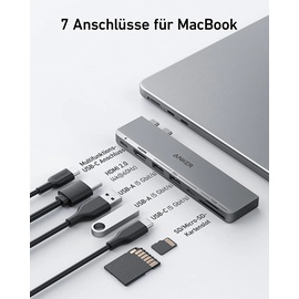 Anker 547 USB-C Hub, (7-in-2) für MacBook, Kompatibel Thunderbolt Datenschluss Gray