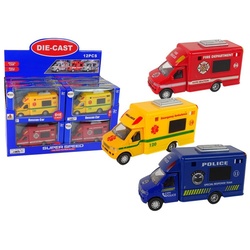 LEAN Toys Spielzeug-Auto Auto Rettungsfahrzeug Polizei Feuerwehr Spielzeug Set Einsatzfahrzeug bunt