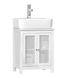 SoBuy Waschbeckenunterschrank mit Gitteroptik-Türen Badschrank Waschtisch Unterschrank Badmöbel Weiß Bht ca: 50x60x33cm