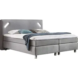 Boxspringbett, grau, B:195cm L:210cm, Bezug Bett: Feinstruktur 100% Polyester, Matratze: Kaltschaum mit Bezug 100% Polyester, Topper: Komfortschaum mit Bezug 100% Polyester, WESTFALIA SCHLAFKOMFORT, Komplettbetten, Boxspringbett, mit LED-Beleuchtung und Topper