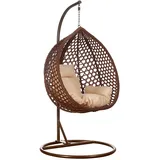 RAMROXX Luxus Hängesessel Style XXL Rattan Korb und Gestell Braun mit Relaxkissen Beige