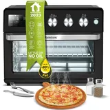 TurboTronic by Z-Line Minibackofen 4in1 Heißluftofen Heißluftfritteuse XXL Version 32L inkl. Drehspieß, & XXL Zubehör Backblech, Dörrgerät ab 25°C & Grill, Airfryer schwarz schwarz