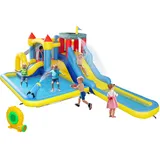 Aufblasbare Burg Mit Gebläse, Wasserpark, Rutschen, Trampolin, Kletterwand, Kanone, Basketballkorb