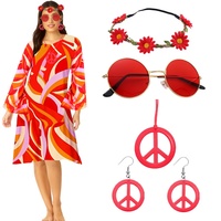 60er Jahre Outfit Damen-70er Jahre Bekleidung Damen,Vintage-Kostüme für Themenpartys-Hippie Kleidung Damen Accessoires für Halloween Karneval-70er Jahre Kleider,Bedruckte Kleider für Mädchen.