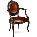 Casa Padrino Luxus Barock Leder Esszimmer Stuhl mit Armlehnen Rotbraun / Braun 61 x 61 x H. 95 cm - Küchenstuhl mit Echtleder - Esszimmer Möbel - Leder Möbel - Barock Möbel - Barock Interior