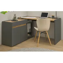 furn.design Schreibtisch Center (in matt grau mit Wotan Eiche, Set mit Container und Kommode), viel Stauraum grau