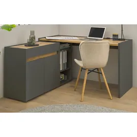 furn.design Schreibtisch Center (in matt grau mit Wotan Eiche, Set mit Container und Kommode), viel Stauraum grau