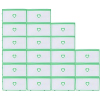 SABUIDDS 20 Stück Schuhboxen mit Schublade Stapelbar Transparent Aufbewahrungsbox Stapelbar Schuh Box Kunststoff Schuhkarton für Männer und Frauen Schuhe Weiß mit Grünem Rand