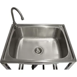 MONSTER SHOP Edelstahl-metall-camping-spüle mit Wasserhahn und Abflussrohr Outdoor-waschbecken freistehend tragbar
