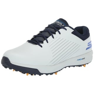 SKECHERS Herren Golfschuh Elite Vortex Sneaker, Weißes Synthetikmaterial, marineblauer Besatz