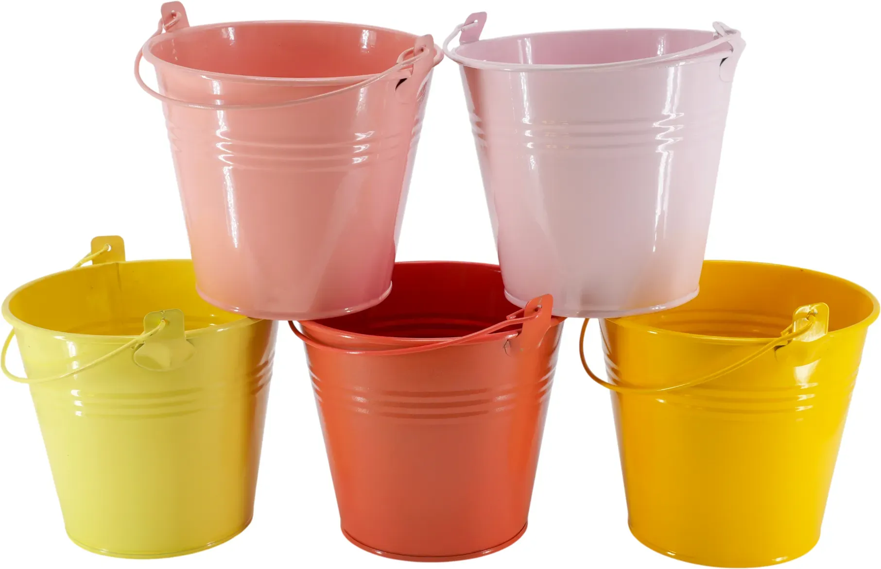 Eimer Zink D11H9cm Metallbügel hellgelb/gelb/koralle/altrosa/rosa  - gelb mix