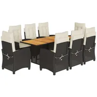 VidaXL 9-tlg. Garten-Essgruppe mit Kissen Schwarz Poly Rattan