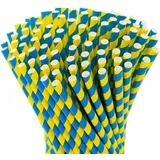 Papier Strohhalme Schweden, 100 Stück, 23 cm lang, 7mm Ø. Strohhalm Schweden Fahne Flagge Gelb Blau Mittsommer, biologisch abbaubar, Umweltfreundlich Einweg Trinkhalm (Lang)