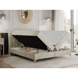 MKS Meble MKS Boxbett, Beige, Textil, 2-Sitzer, H4, Rechteckig, 140x200 cm Schlafzimmer, Betten, Boxspringbetten