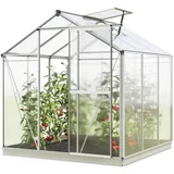 GFP Gewächshaus Jasmin 3 Alu-Rahmen 192x192cm Polycarbonat Platten - mit Fundamentrahmen & automatischem Fensteröffner - Grau