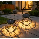 Dehobo Solarlampen für Außen Hängend & Stehend 2 Stück, Solarleuchten Metall IP65 Wasserdicht Warmweiß, Solar Laterne mit Sonnenform, Solar Laternen für Draußen Garten Balkon Terrasse Hof Camping