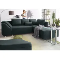 Ecksofa COLLECTION AB "Sally L-Form" Sofas Gr. B/H/T: 256 cm x 87 cm x 165 cm, Microfaser PRIMABELLE, Ottomane beidseitig montierbar, ohne Bettfunktion-ohne Bettkasten, grün (flaschengrün) Ecksofas mit und ohne Bettfunktion, inklusive loser Rücken- Zierkissen