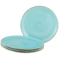 Creatable Pizzateller Vintage Nature, Türkis, Keramik, 4-teilig, rund, handbemalt, lebensmittelecht, stapelbar, Essen & Trinken, Geschirr, Teller, Pizzateller