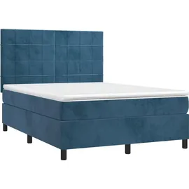 vidaXL Boxspringbett mit Matratze & LED Dunkelblau 140x200 cm Samt
