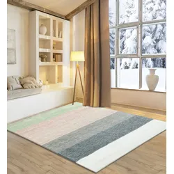 Wollteppich MY HOME "Angern", bunt (pastell), B:170cm H:13mm L:240cm, Schurwolle, Teppiche, Handweb Teppich, gestreift, reine Wolle, handgewebt, brilliante Farben