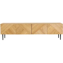 TV-Design aus hellem Eichenholz und schwarzem Metall mit Gravur und 4 Türen L180 cm ARCHIPEL