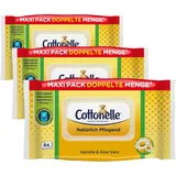 Cottonelle Feuchtes Toilettenpapier, Natürlich Pflegend - Kamille & Aloe Vera, Biologisch Abbaubar, Plastikfrei, Wiederverschließbar, 1 x 84 Feuchttücher (Einzelpack) (Packung mit 3)