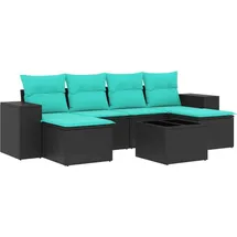 vidaXL Gartensofa-Set mit Kissen, schwarzes Polyrattan
