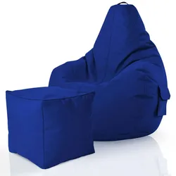 Green Bean© 2er Set Sitzsack + Hocker "Cozy+Cube" - fertig befüllt - Bean Bag Bodenkissen Lounge Sitzhocker Gamingstuhl Pouf - Blau