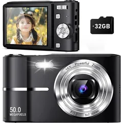 1080P Digitalkamera mit 32 GB Karte, 50 MP Kinder kompakte Digitalkamera, 16-facher Digitalzoom, 2,4-Zoll-Bildschirm, tragbare Kompaktkamera, Schwarz - Schwarz