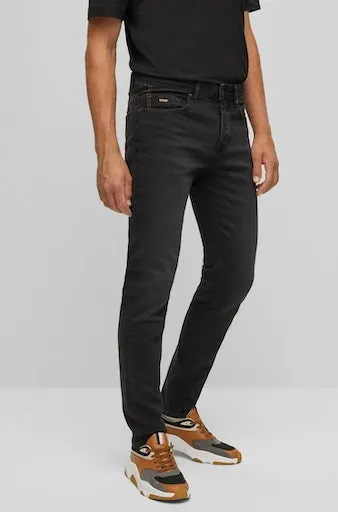 Regular-fit-Jeans BOSS ORANGE "Taber BC-P-1" Gr. 31, Länge 32, schwarz (black) Herren Jeans mit Leder-Badge