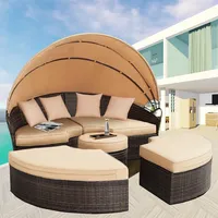 Sonnenliege Polyrattan Sonneninsel Rattan Lounge 180CM Tisch Gartenmuschel