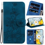 Handyhülle für Samsung Galaxy S10e Hülle Leder, Handy Samsung Galaxy S10e Blumen Hüllen, Leder Flip Etui Handytasche Schutzhülle für Samsung Galaxy S10e with Klapphülle Standfunktion Case blau