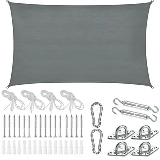 Tectake tectake® Sonnensegel, verschiedene Größen, HDPE mit 185 g/m2 und 87 % UV-Schutz, für Balkon, Garten und Terrasse, umfangreiches Montagematerial