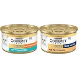 PURINA GOURMET Gold Raffiniertes Ragout Katzenfutter nass, mit Thunfisch, 12er Pack (12 x 85g) & Gold Feine Pastete Katzenfutter nass, mit Truthahn, 12er Pack (12 x 85g)