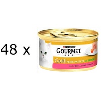 (€ 9,79/kg) Gourmet Gold Feine Pastete Forelle & Tomaten, Katzenfutter 48x 85 g