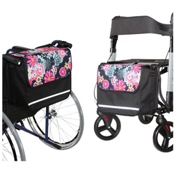 Seniori Gehstock SENIORI Rollator / Rollstuhl Tasche Rollatortasche Rollstuhltasche, 4F. Blumen – Flex schwarz