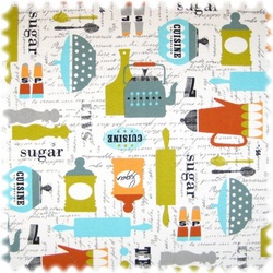 AKTION Farbdruck Möbelstoff Kitchen Weiss / Hellblau / Orange / Grün