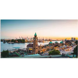 Wandbild ARTLAND "Hamburg Hafen und Landungsbrücken", beige (farbe bild(er): naturfarben), B:150cm H:75cm, Bilder, als Alubild, Outdoorbild, Leinwandbild, Poster, Wandaufkleber
